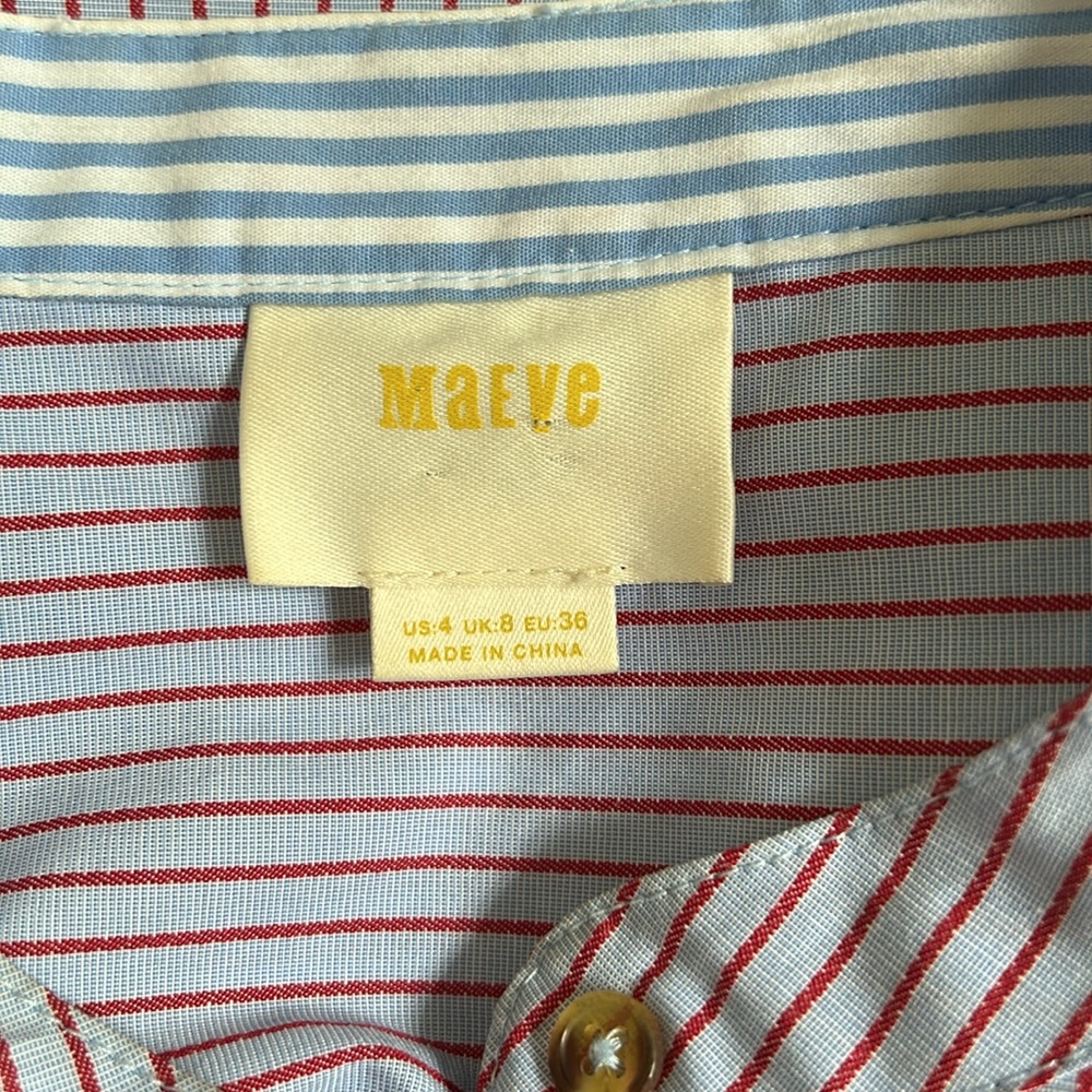 Maeve Red and Blue Small Striped Bell Sleeved Blouse sz 4 - Picture 6 of 7